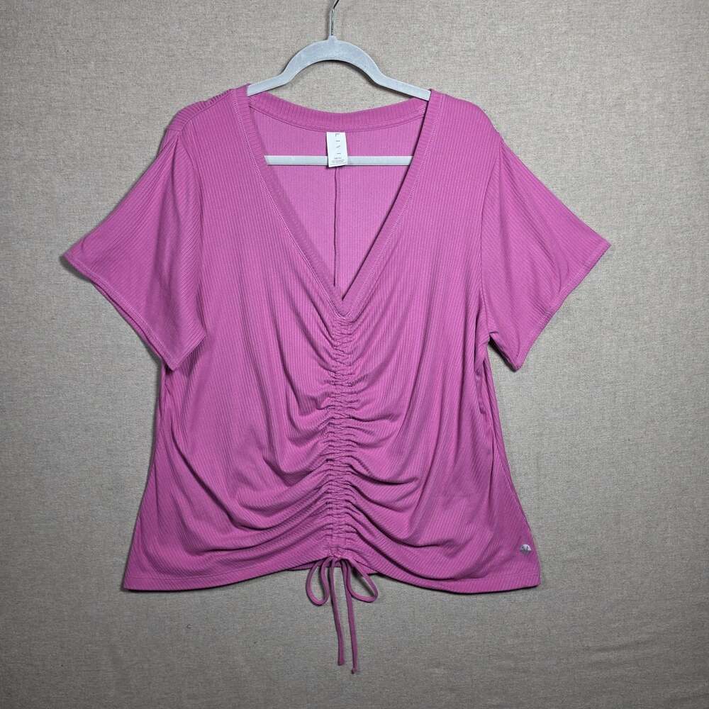 Lane Bryant V-Neck T Shirt Ruched adjustable front pink Womens 22/24 Top